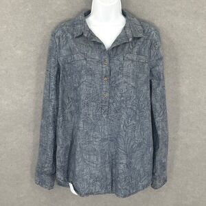 Liz Claiborne Top Womens Sz L Blue Paisley‎ Cotton Button Front Pockets Shirt